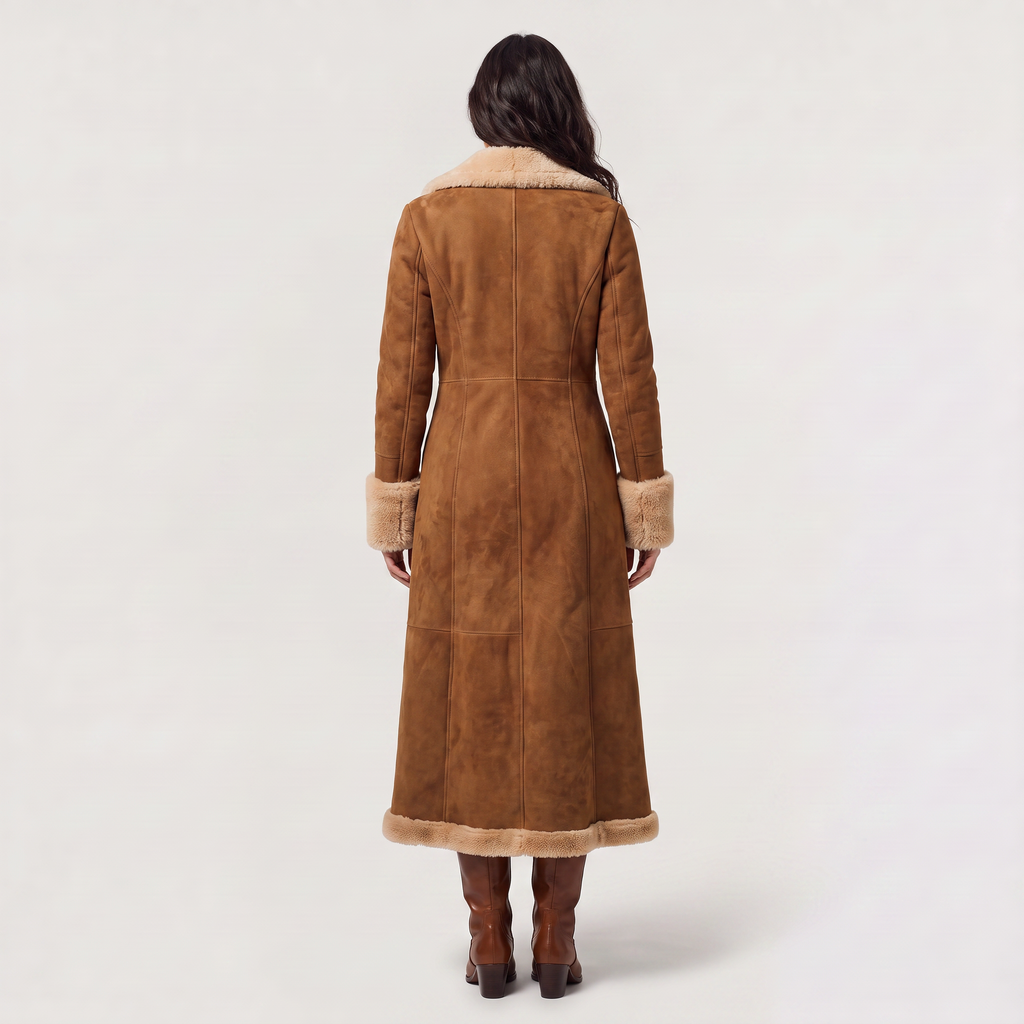 Women's Faux Suede Shearling Trim Coat