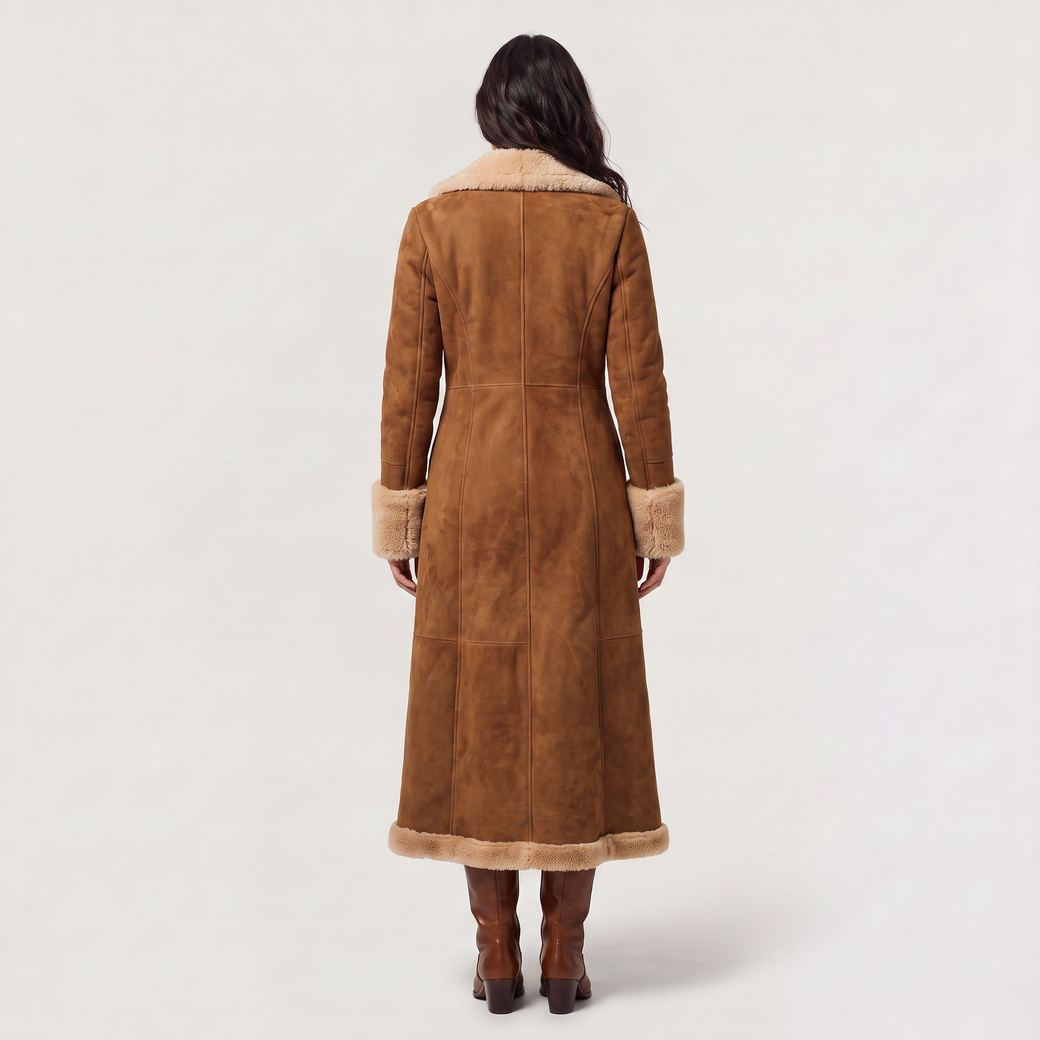 Women's Faux Suede Shearling Trim Coat