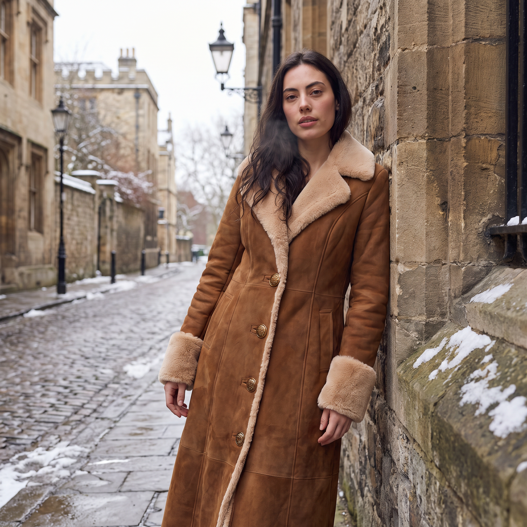 Women's Faux Suede Shearling Trim Coat