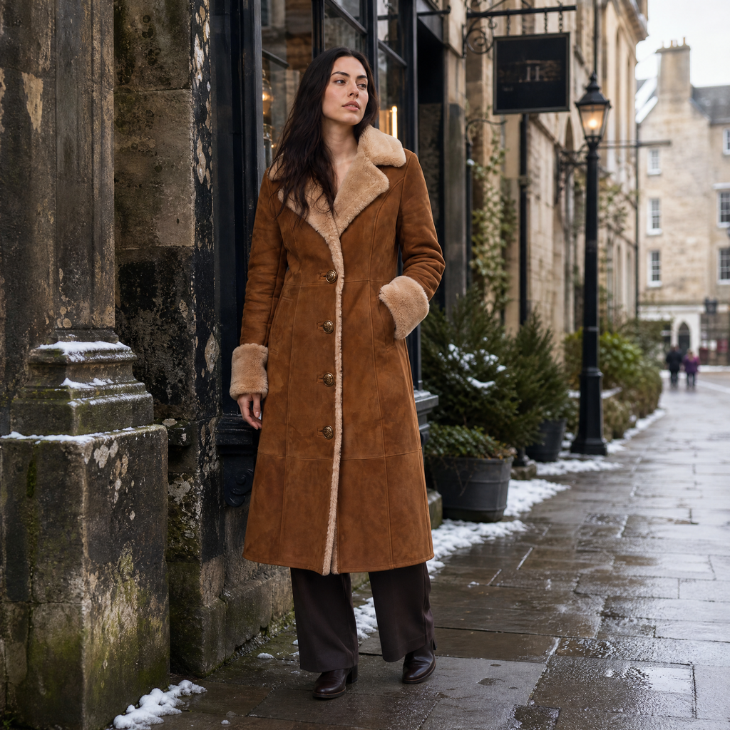 Women's Faux Suede Shearling Trim Coat