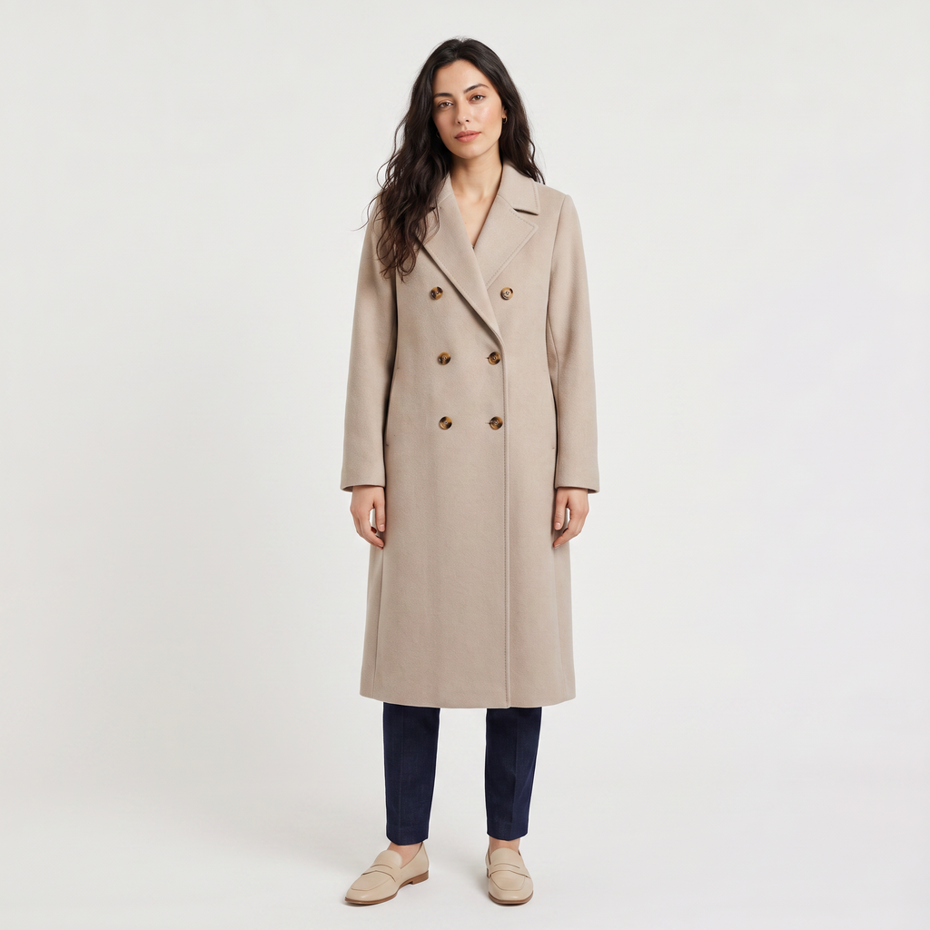 Women's Double-Breasted Wool Blend Long Coat