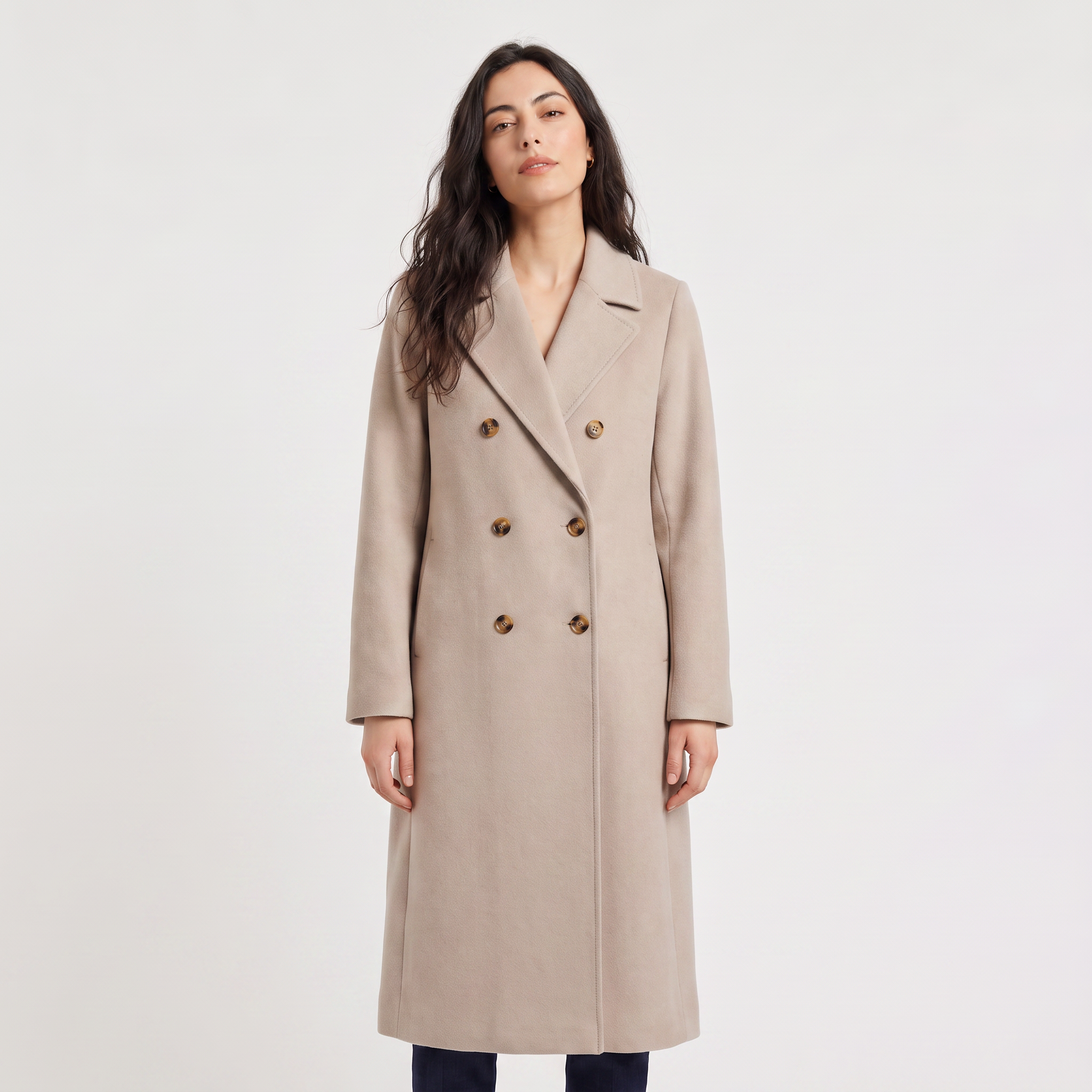 Women's Double-Breasted Wool Blend Long Coat