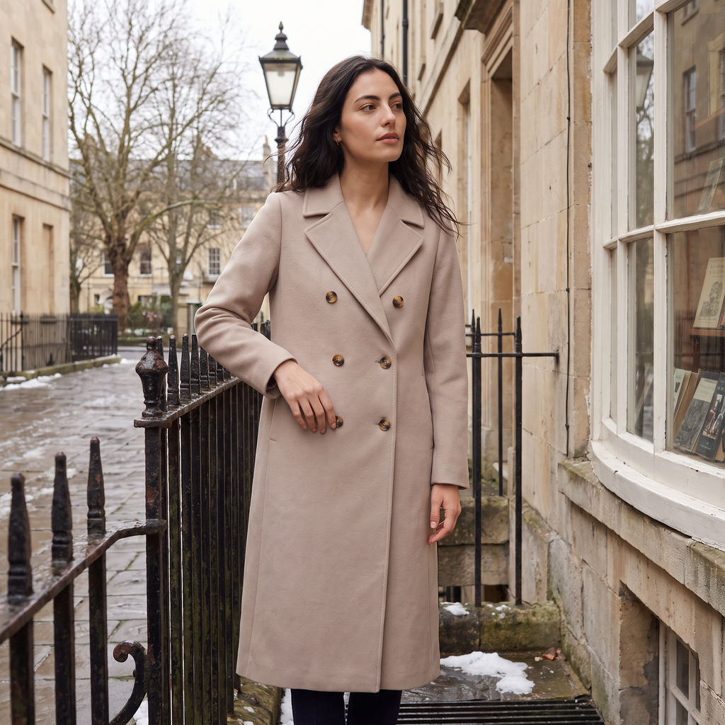 Women's Double-Breasted Wool Blend Long Coat