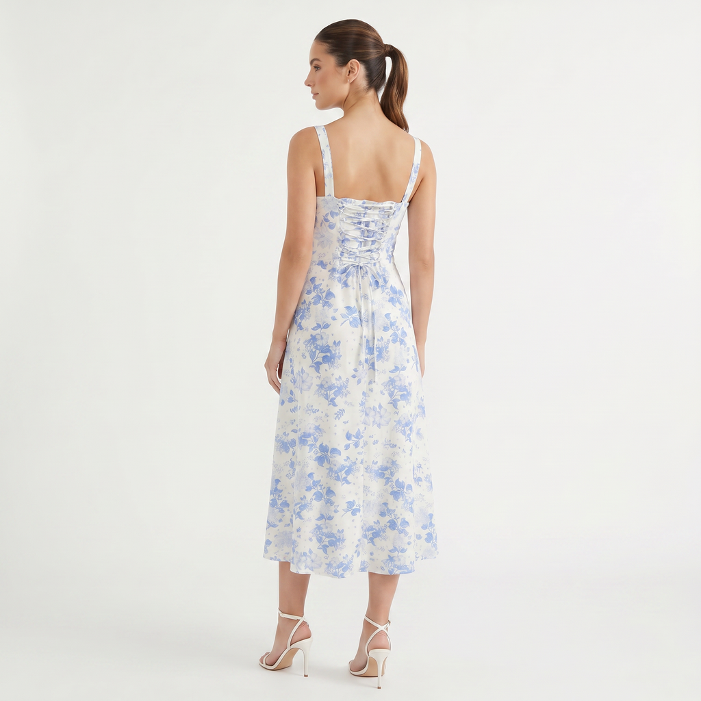 Women's Floral Tie Front Midi Dress