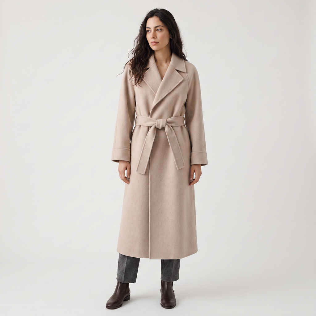 Women's Long Wrap Wool Blend Coat