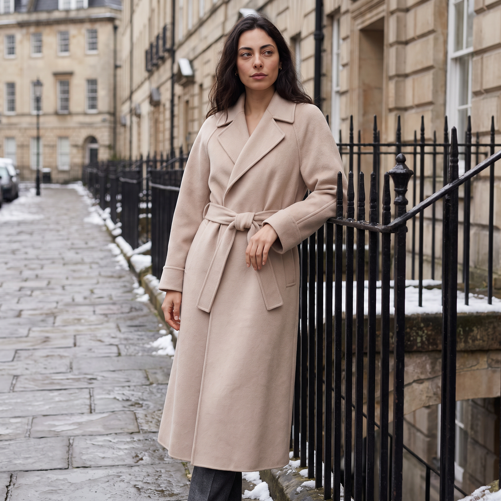 Women's Long Wrap Wool Blend Coat