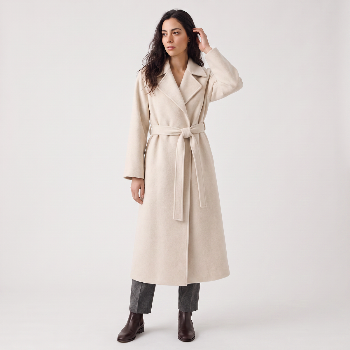 Women's Long Wrap Wool Blend Coat