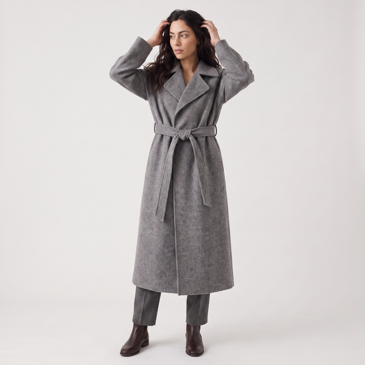 Women's Long Wrap Wool Blend Coat