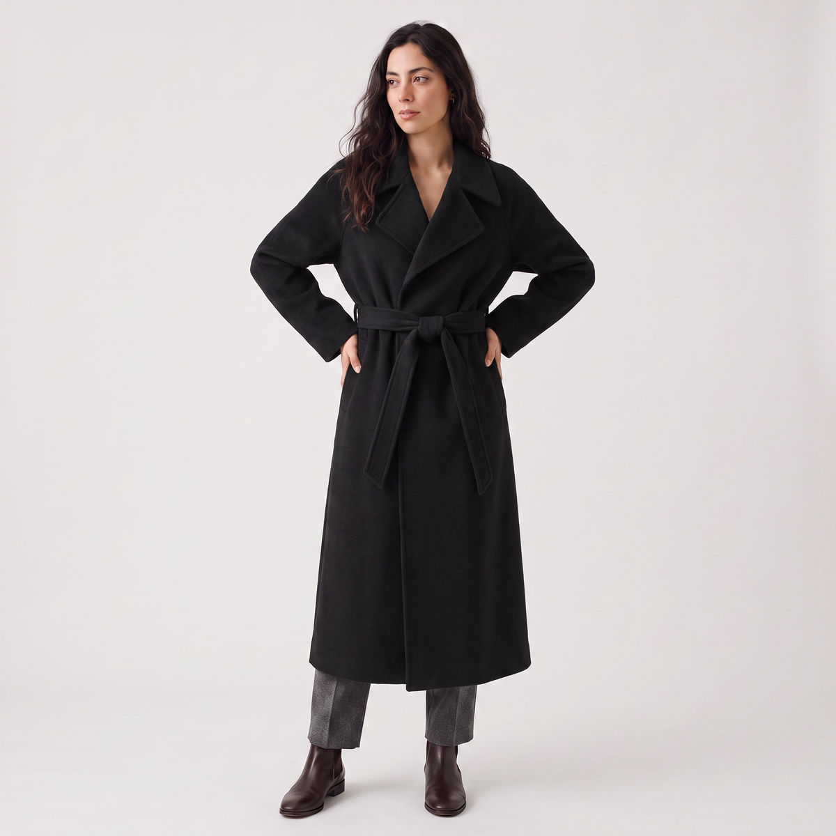 Women's Long Wrap Wool Blend Coat