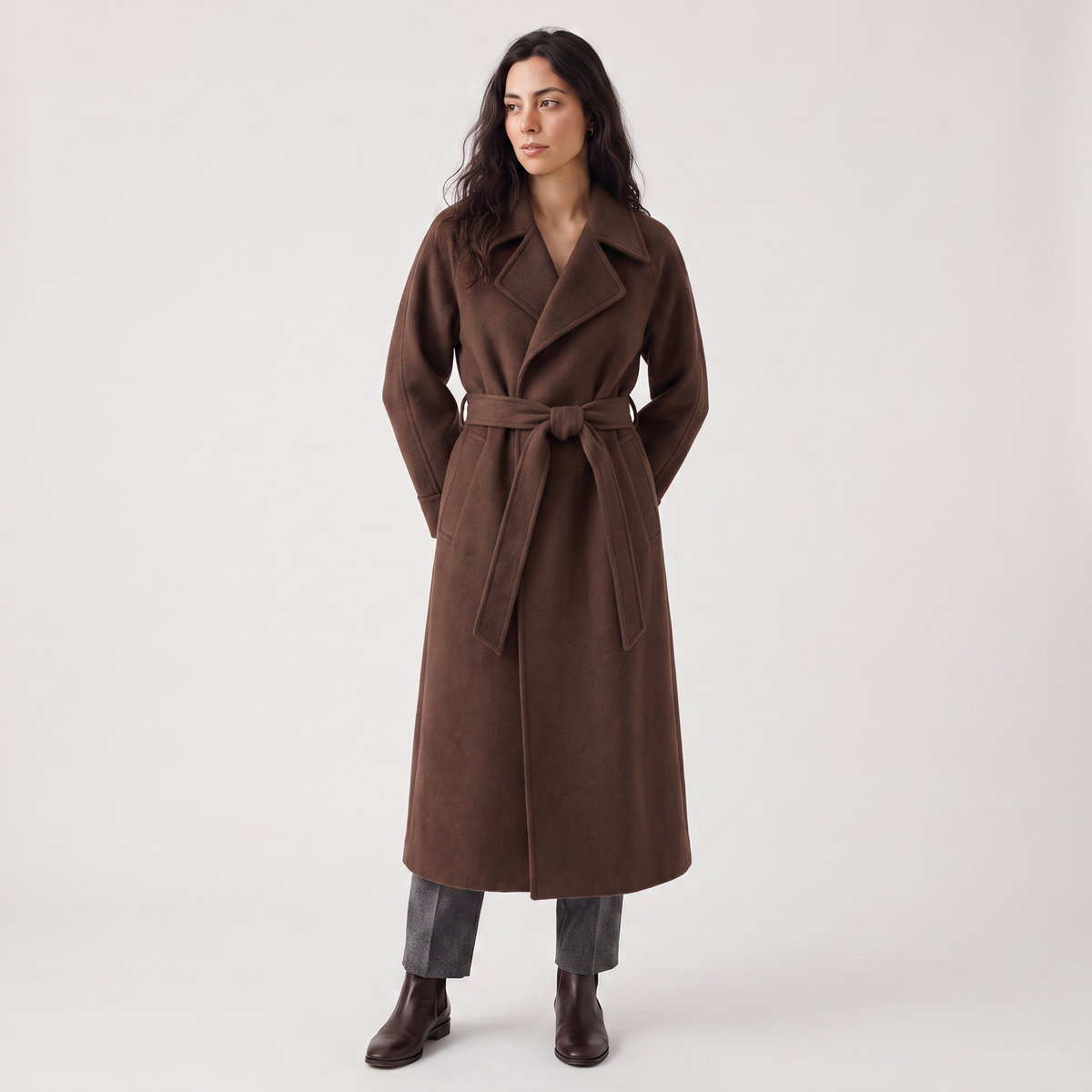 Women's Long Wrap Wool Blend Coat