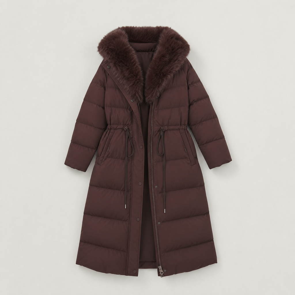 Women's Long Puffer Coat with Faux Fur Hood