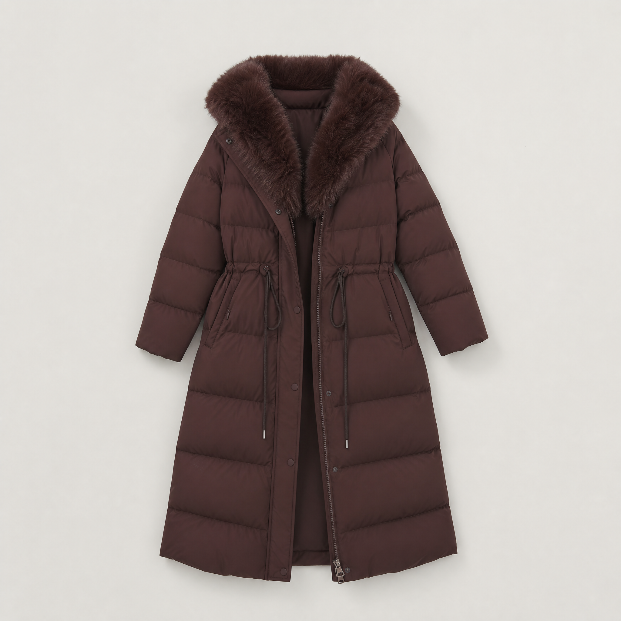Women's Long Puffer Coat with Faux Fur Hood