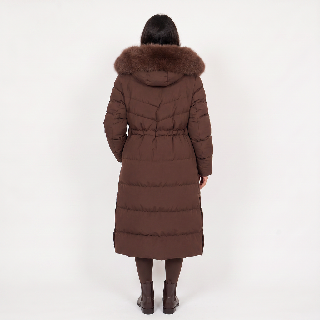 Women's Long Puffer Coat with Faux Fur Hood