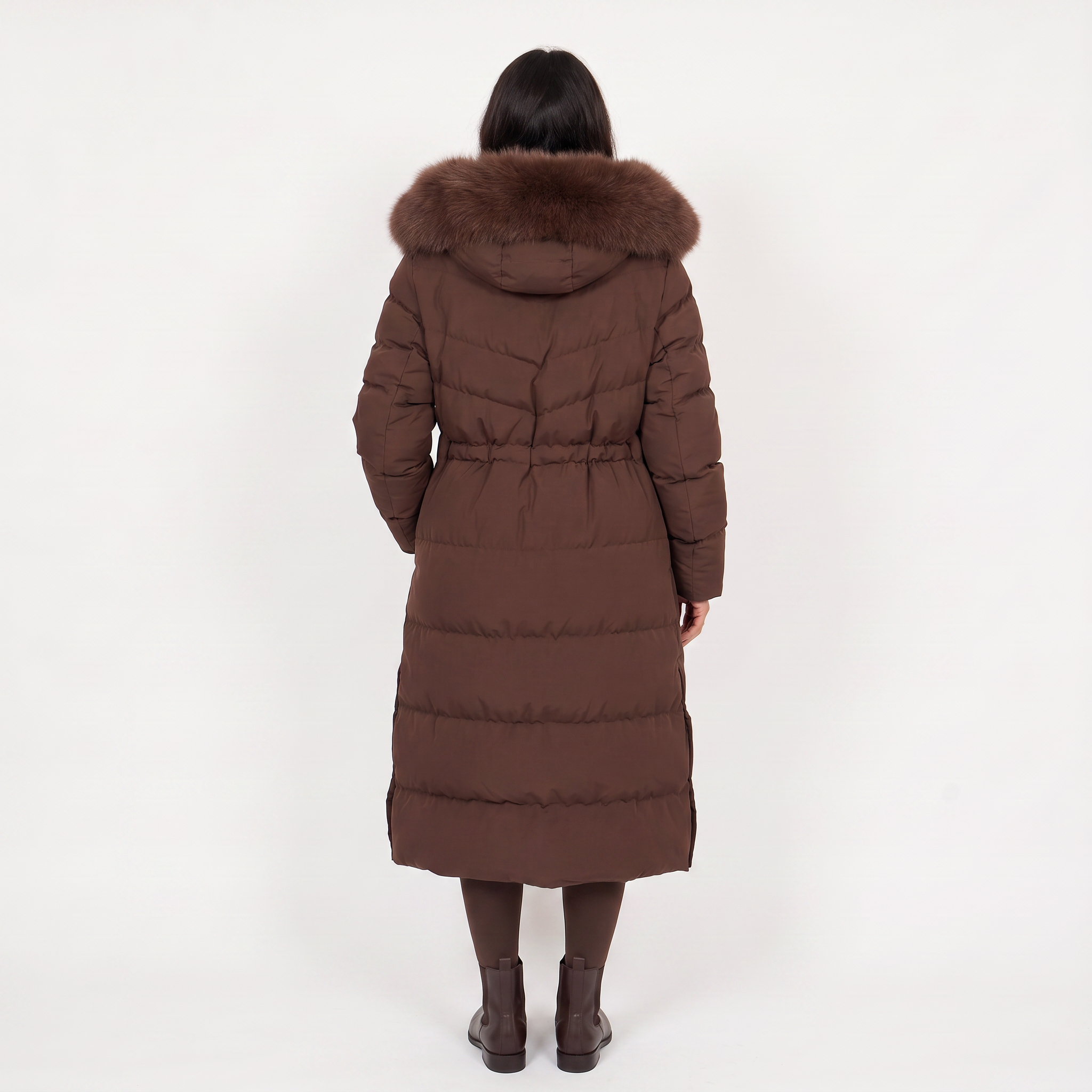 Women's Long Puffer Coat with Faux Fur Hood