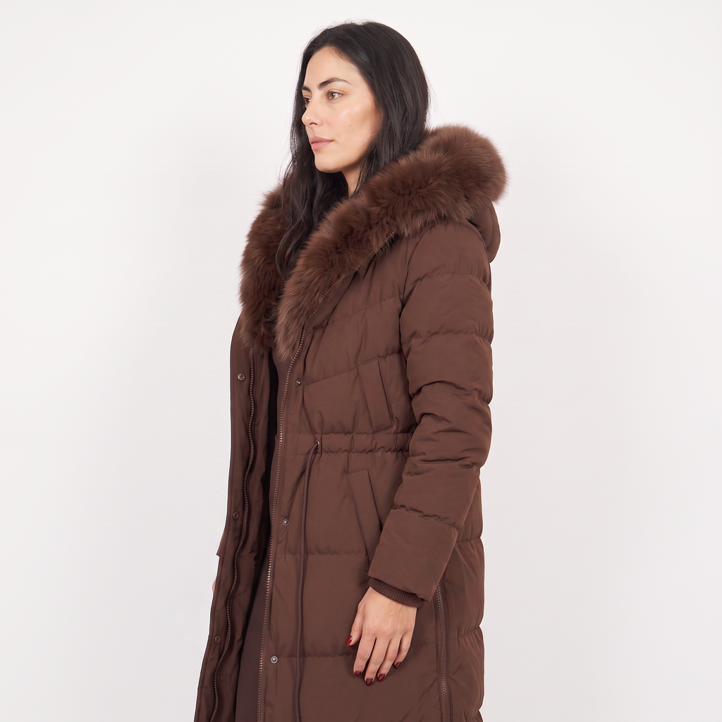 Women's Long Puffer Coat with Faux Fur Hood