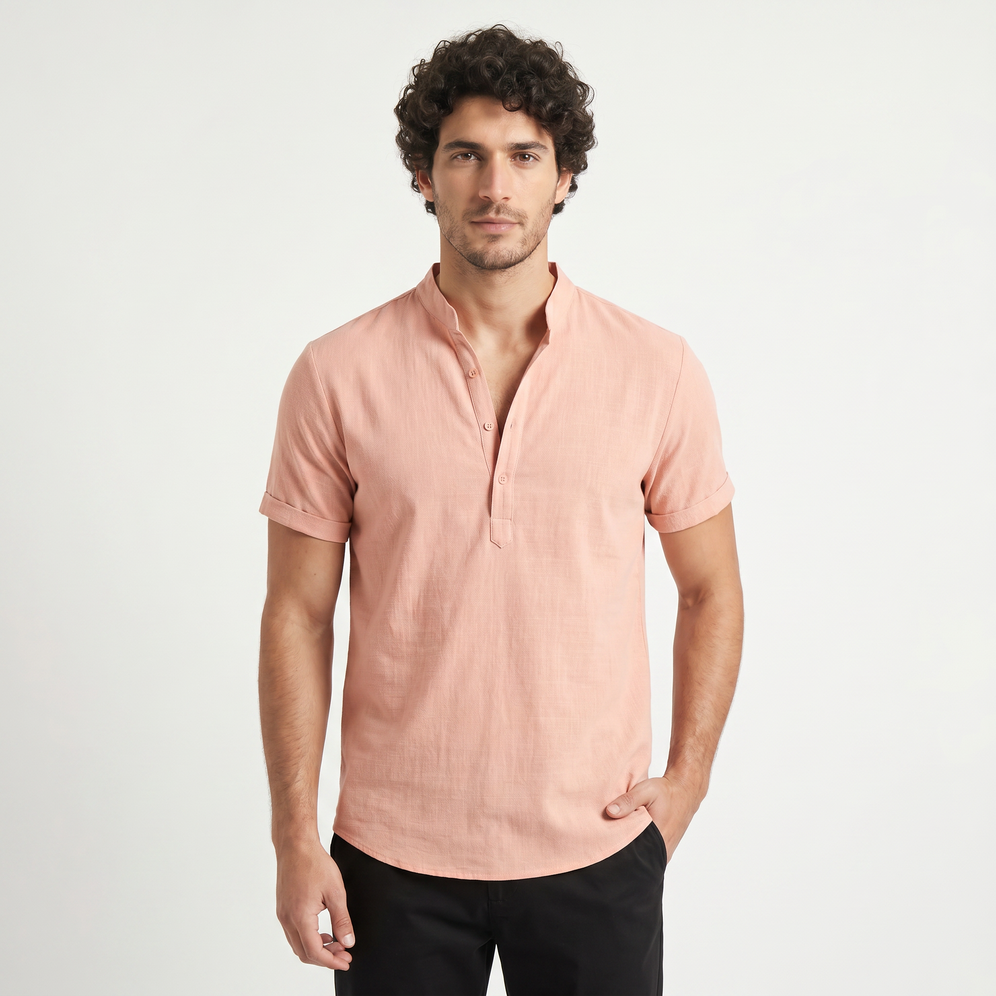 Men's Cotton Linen Henley Shirt