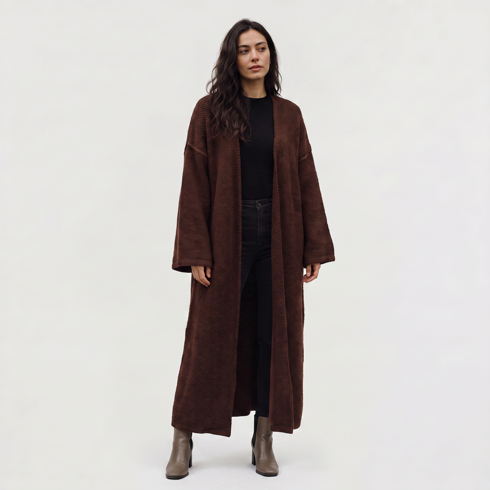 Women's Long Line Open-Front Knit Cardigan