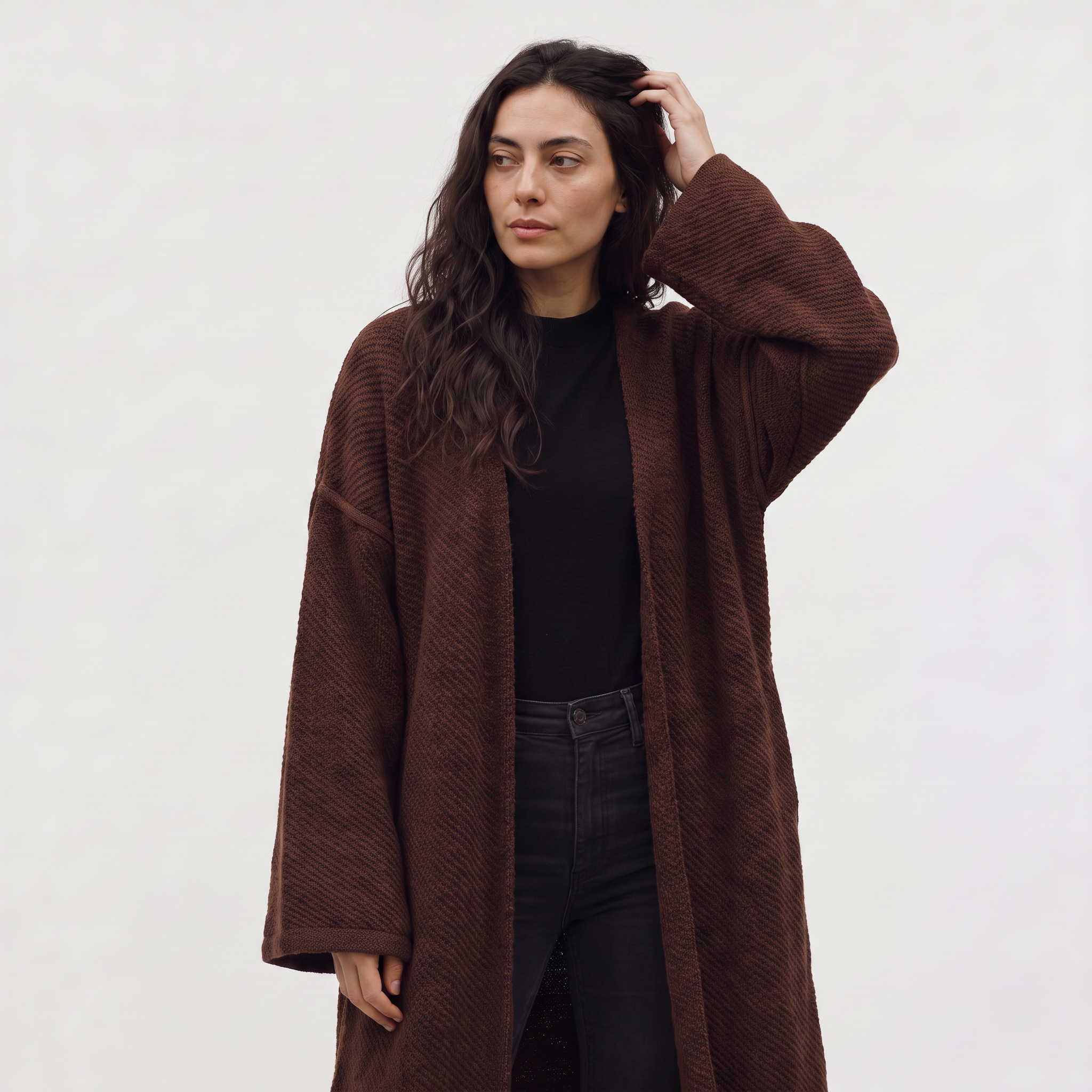 Women's Long Line Open-Front Knit Cardigan
