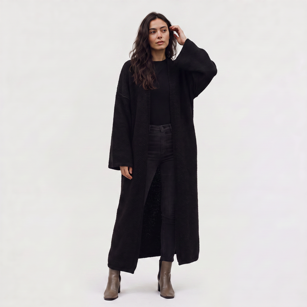 Women's Long Line Open-Front Knit Cardigan