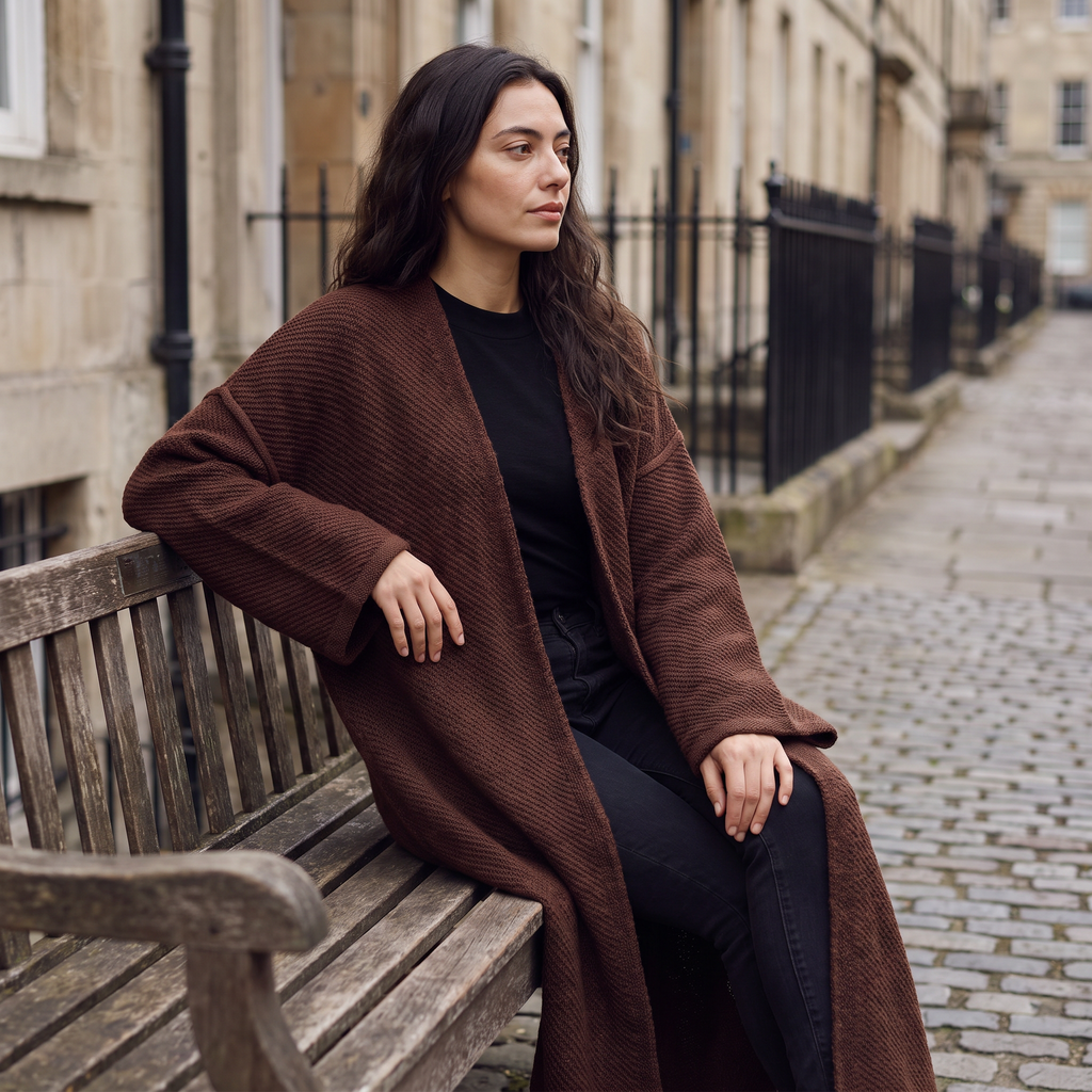 Women's Long Line Open-Front Knit Cardigan