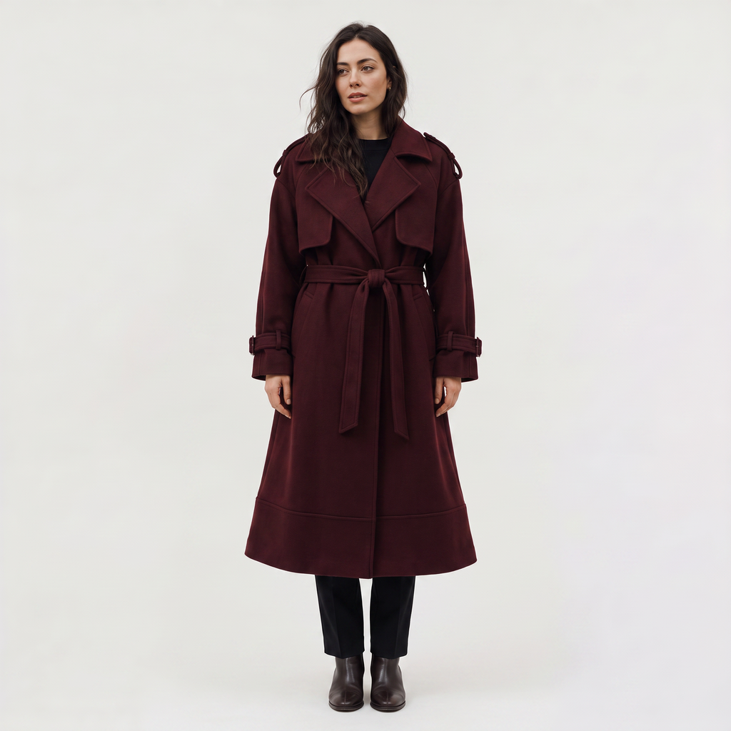 Women's Long Belted Wool Blend Coat