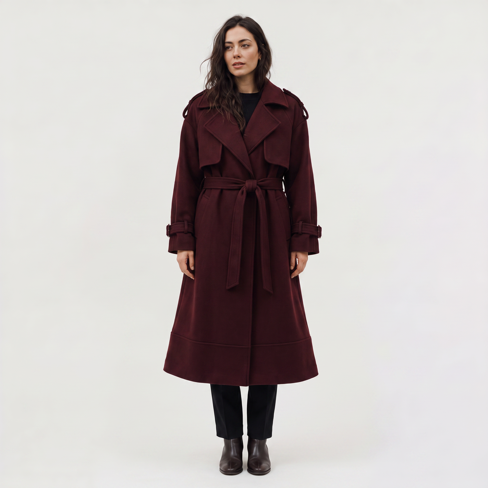 Women's Long Belted Wool Blend Coat