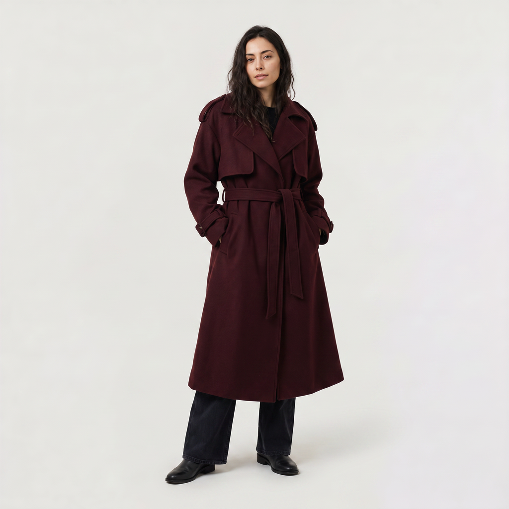 Women's Long Belted Wool Blend Coat