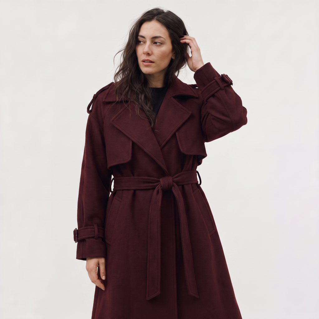Women's Long Belted Wool Blend Coat
