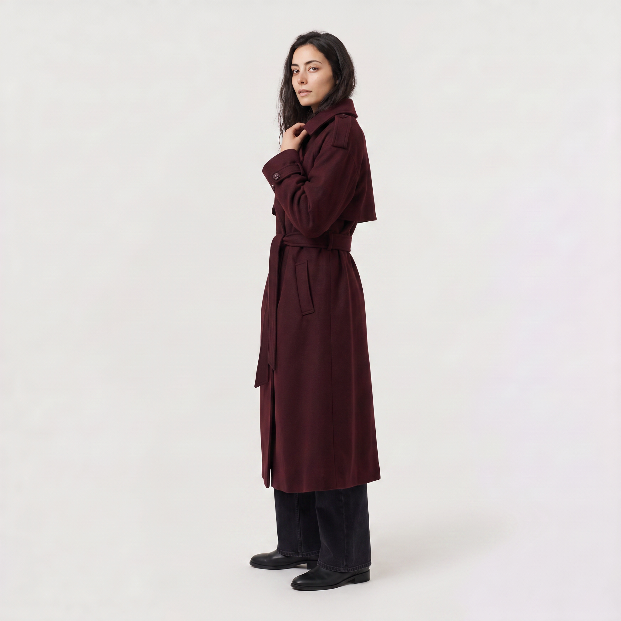Women's Long Belted Wool Blend Coat