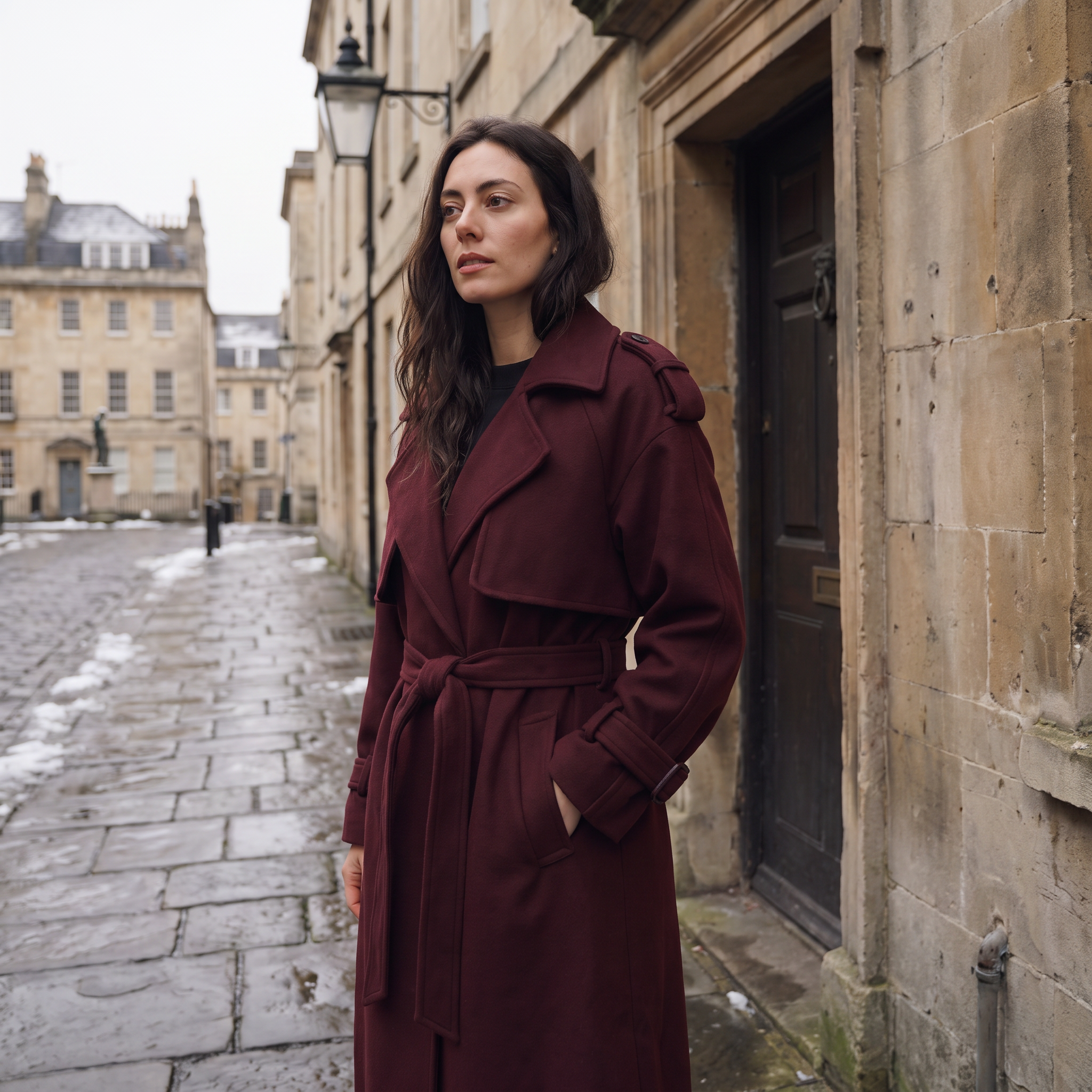 Women's Long Belted Wool Blend Coat