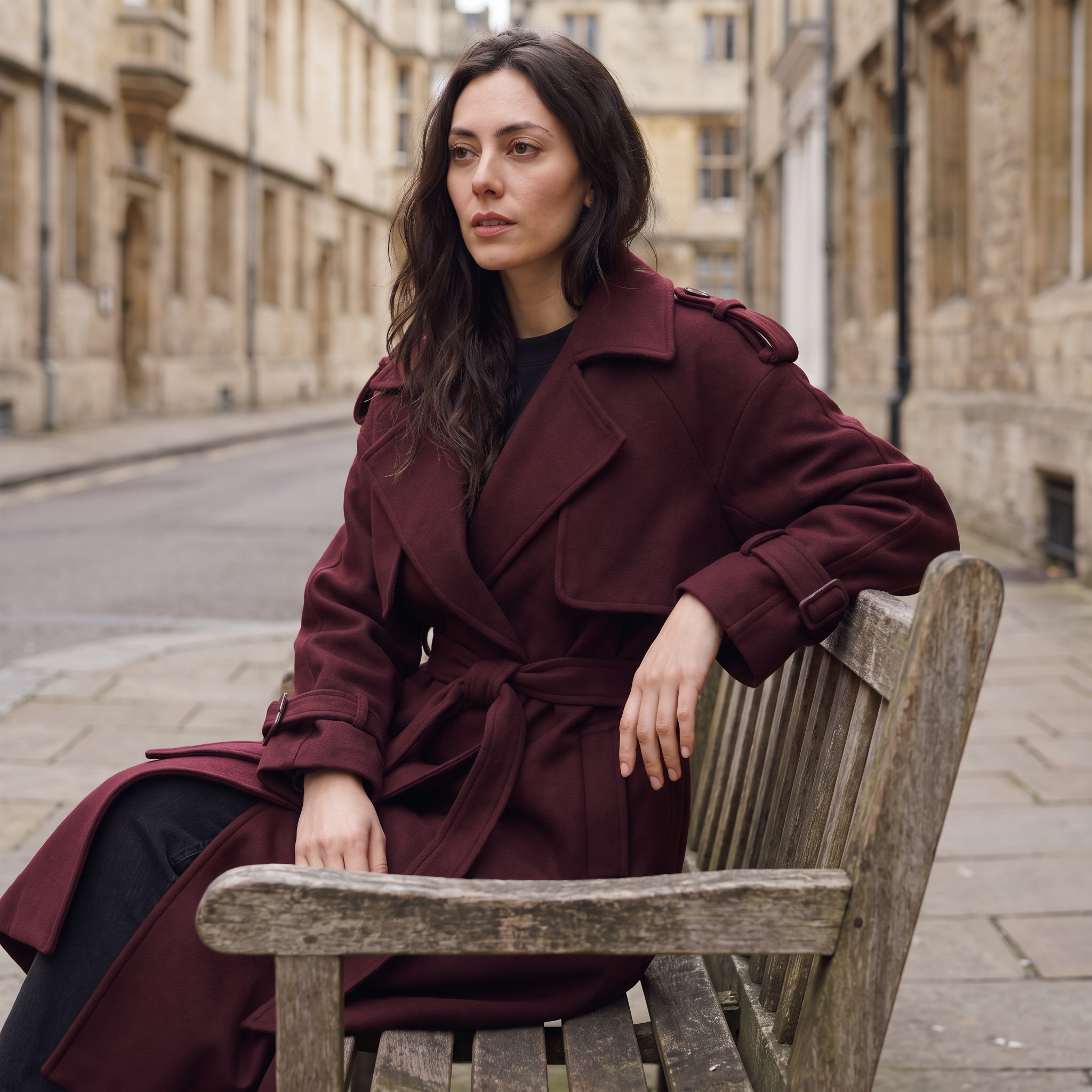 Women's Long Belted Wool Blend Coat
