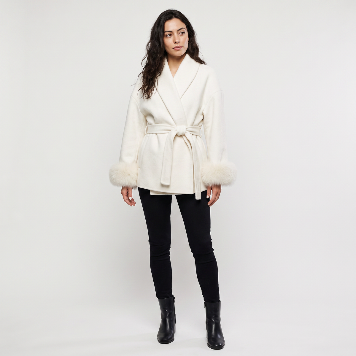 Women's Wool Blend Coat with Faux Fur Cuffs