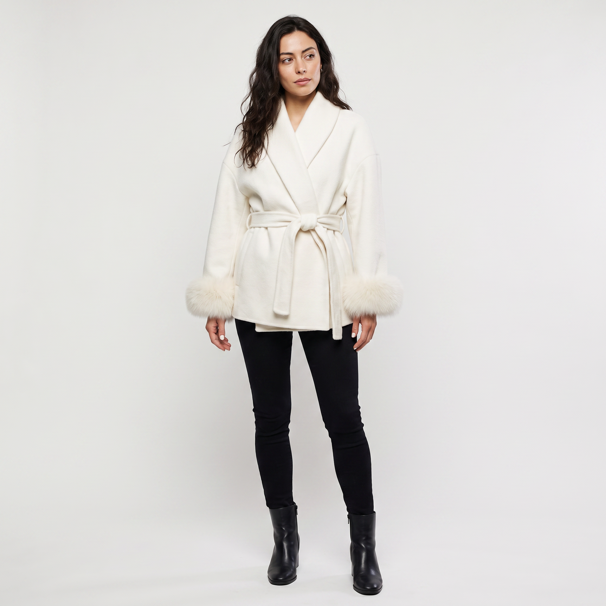 Women's Wool Blend Coat with Faux Fur Cuffs