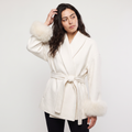 Women's Wool Blend Coat with Faux Fur Cuffs