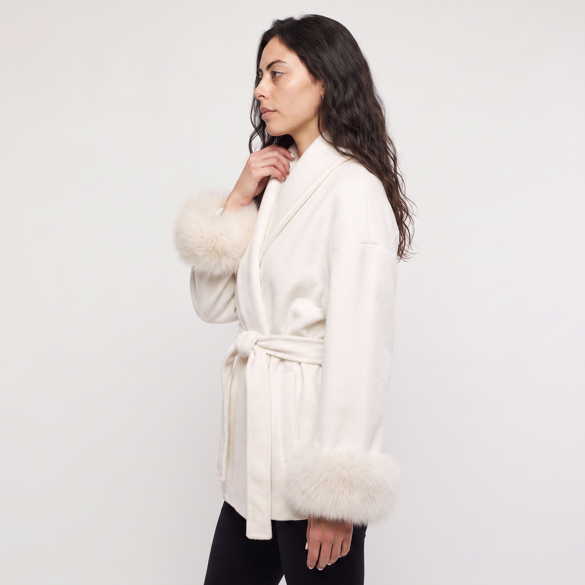 Women's Wool Blend Coat with Faux Fur Cuffs