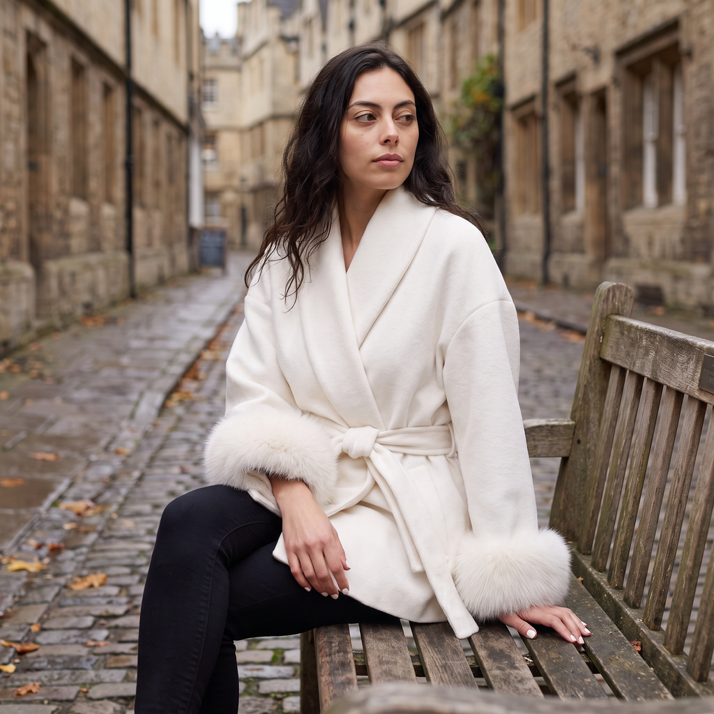 Women's Wool Blend Coat with Faux Fur Cuffs