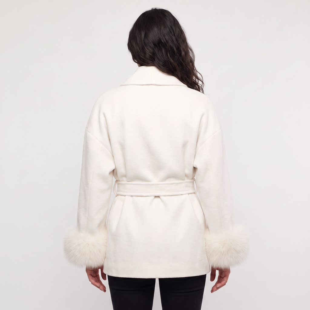 Women's Wool Blend Coat with Faux Fur Cuffs