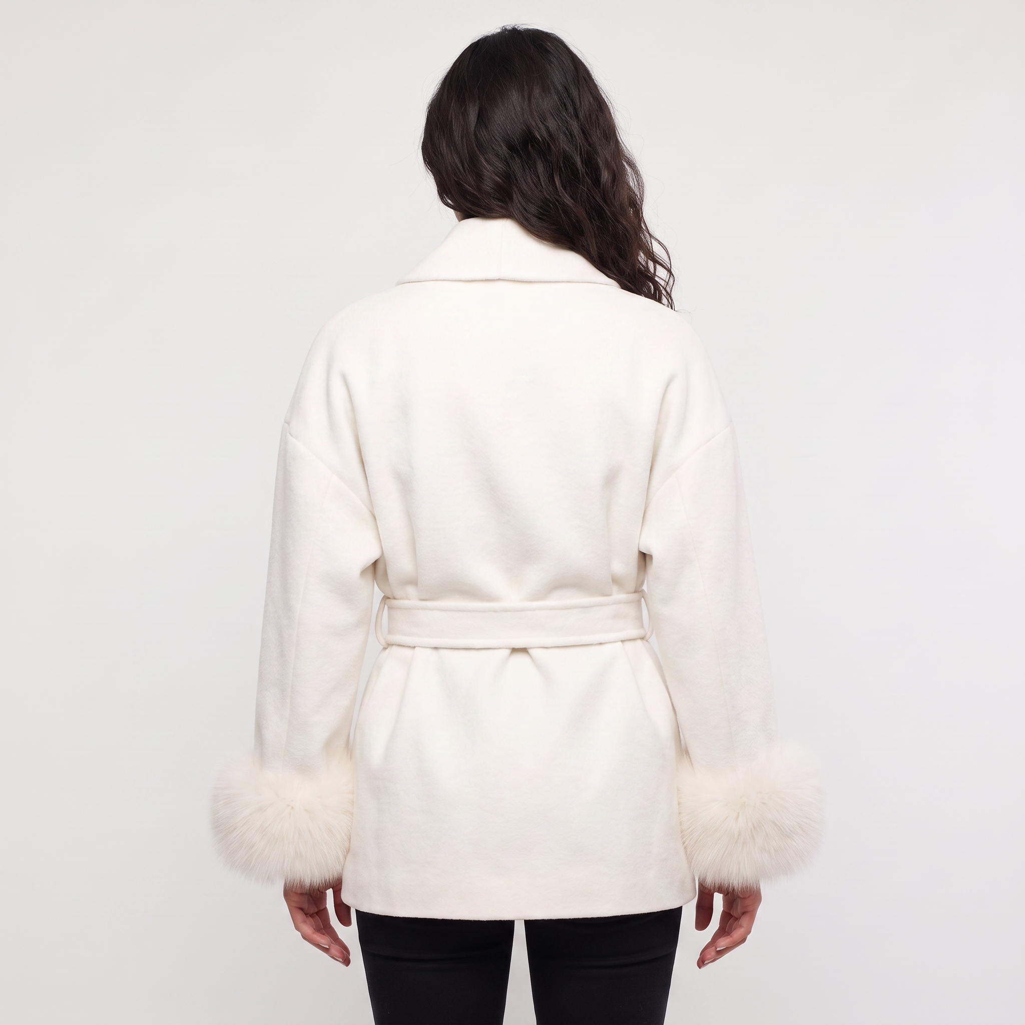 Women's Wool Blend Coat with Faux Fur Cuffs