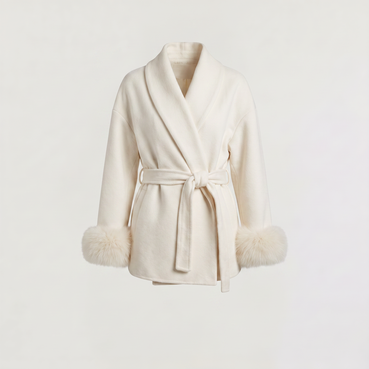 Women's Wool Blend Coat with Faux Fur Cuffs
