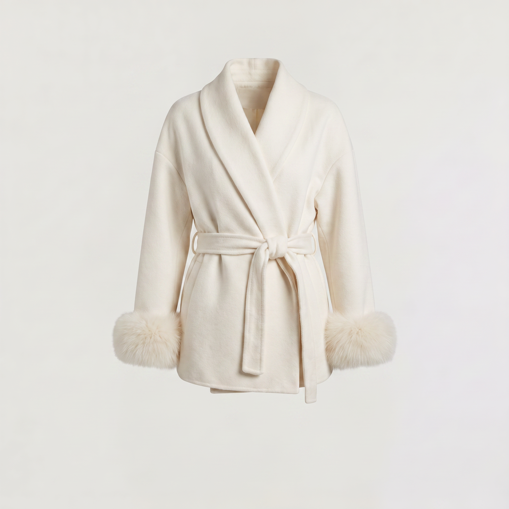 Women's Wool Blend Coat with Faux Fur Cuffs