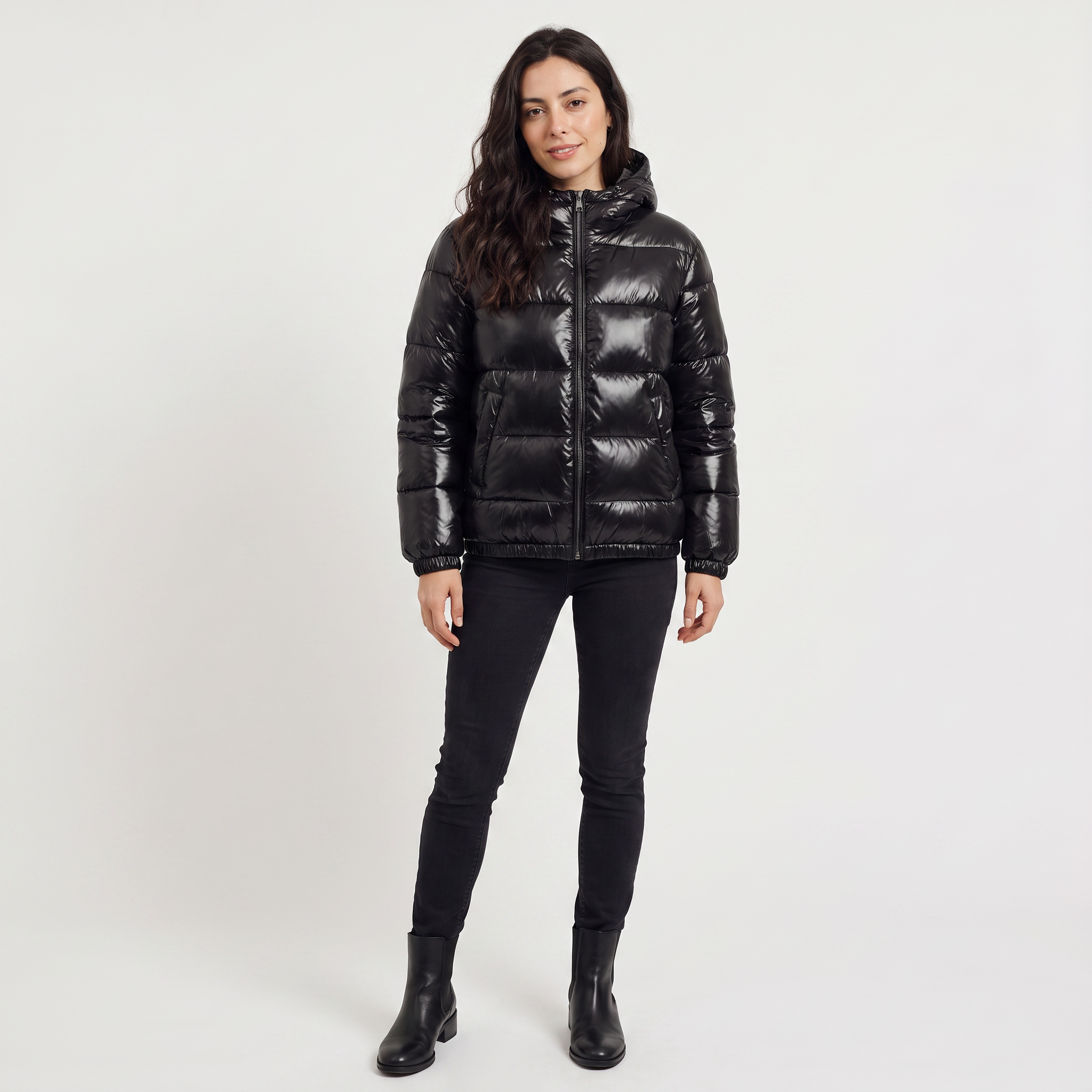 Women's Hooded Glossy Puffer Jacket