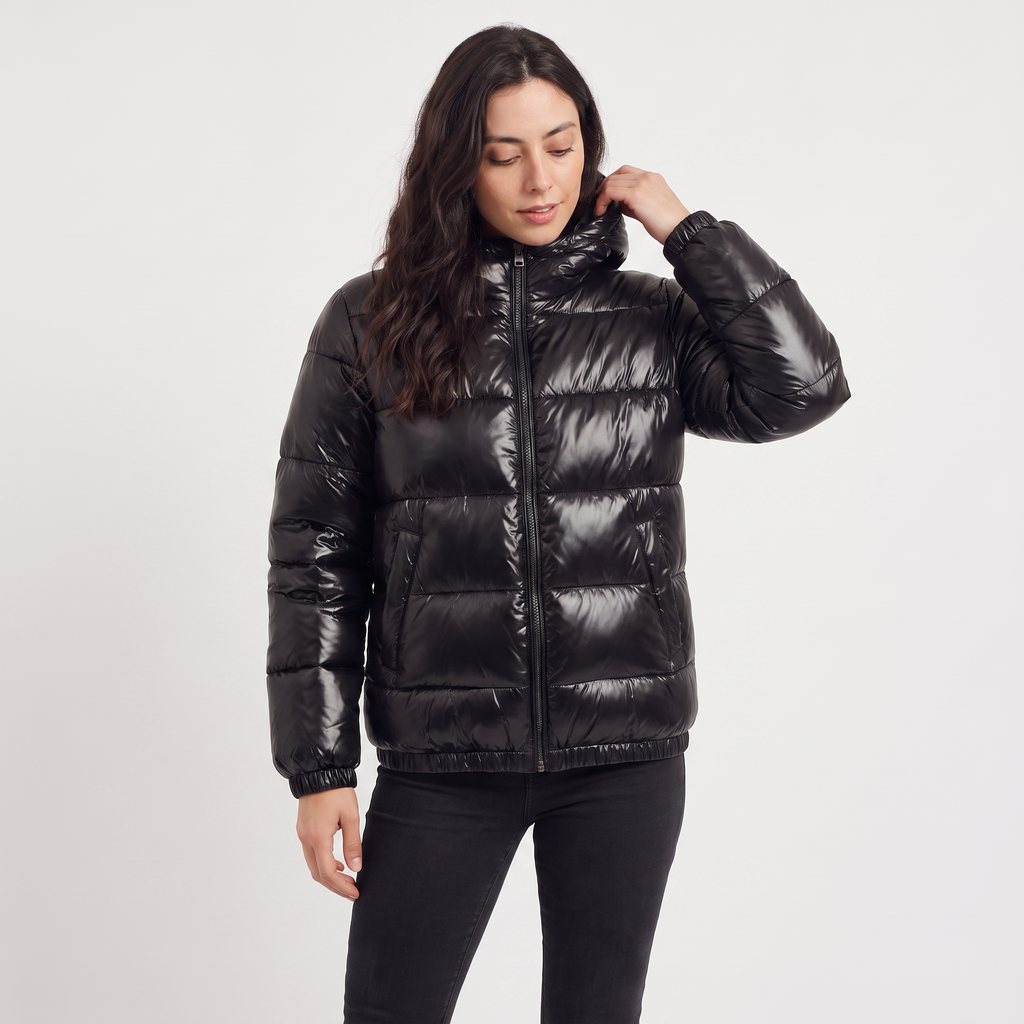 Women's Hooded Glossy Puffer Jacket