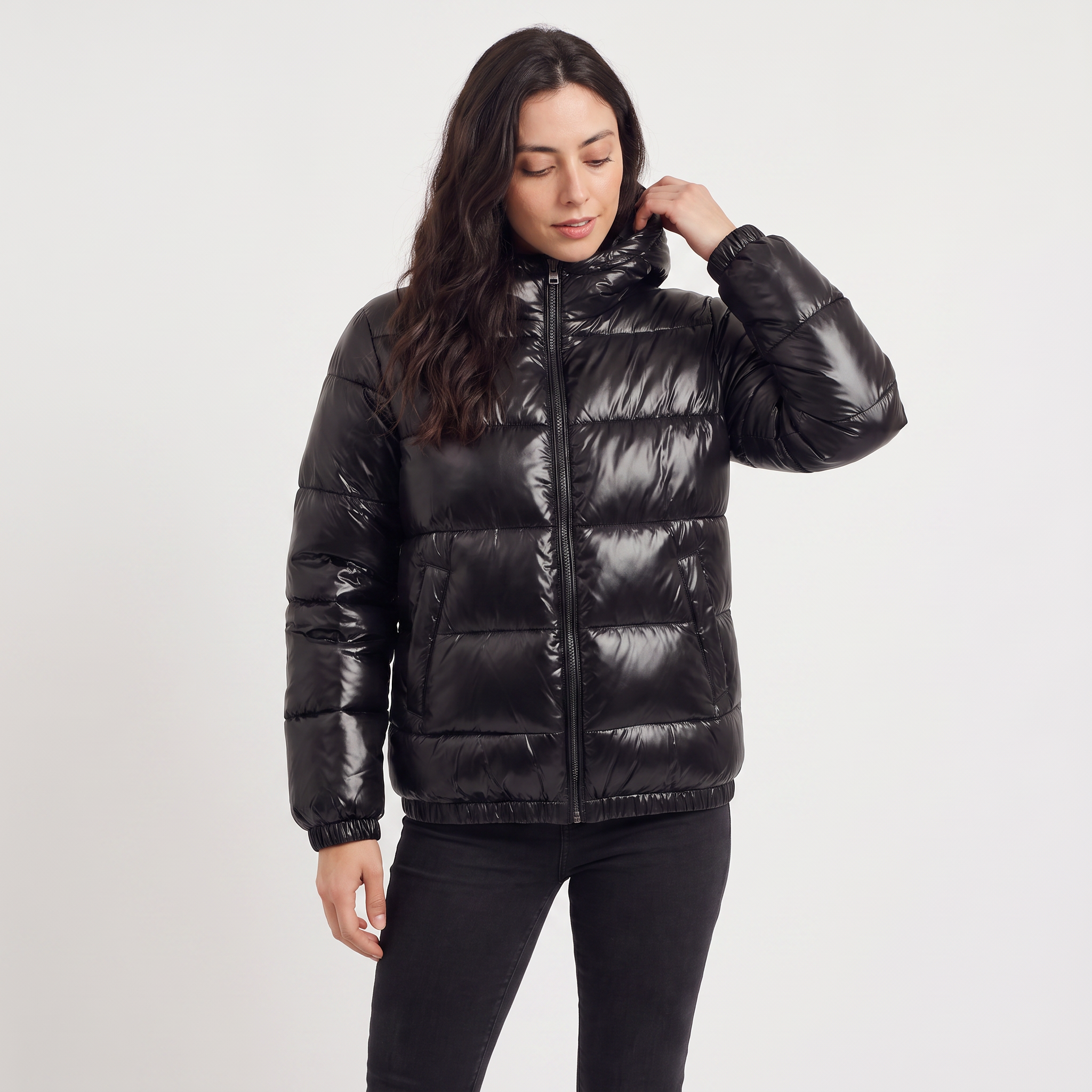 Women's Hooded Glossy Puffer Jacket