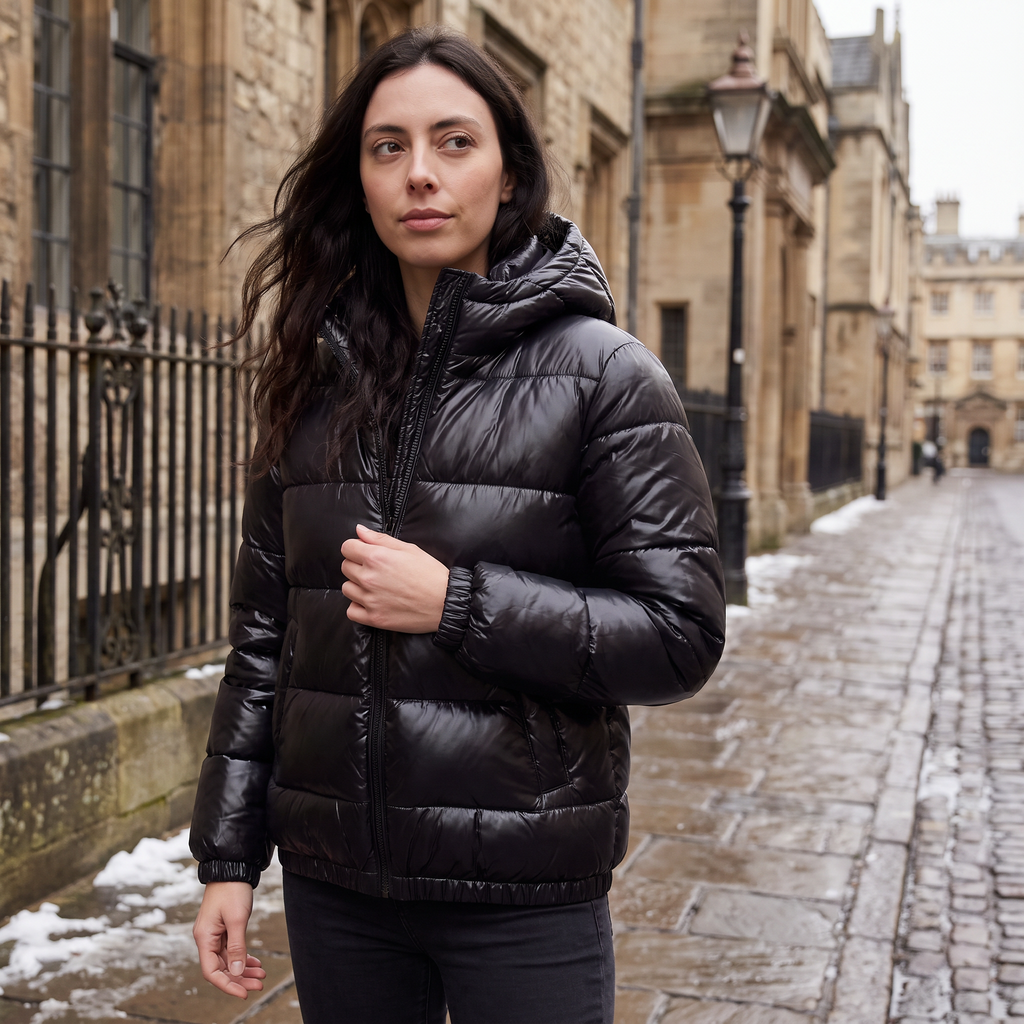 Women's Hooded Glossy Puffer Jacket