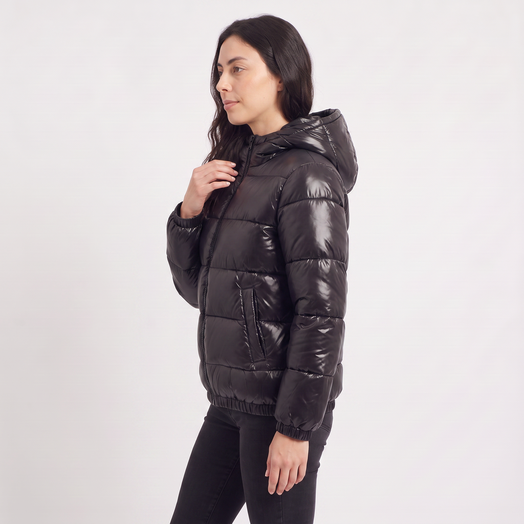 Women's Hooded Glossy Puffer Jacket