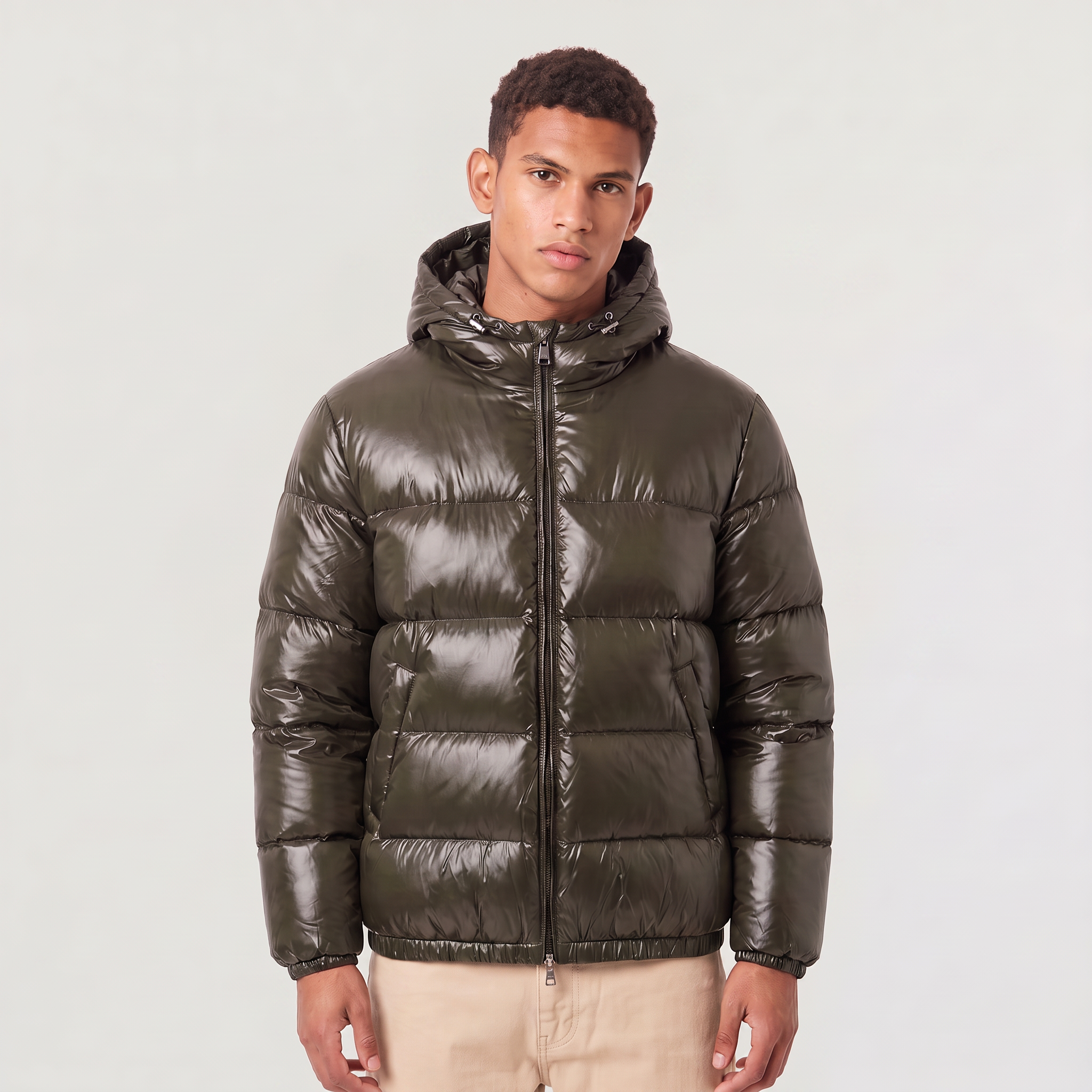 Men's Hooded Glossy Puffer Jacket