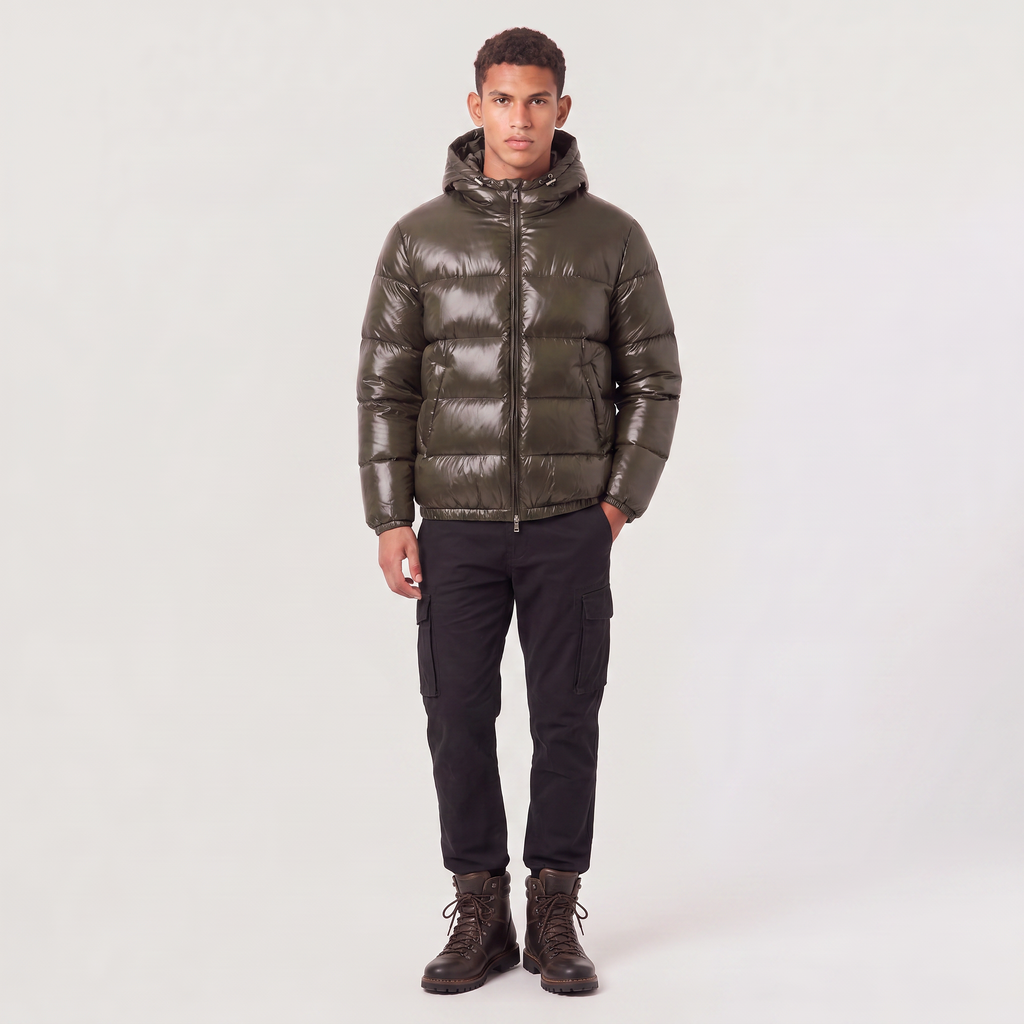 Men's Hooded Glossy Puffer Jacket
