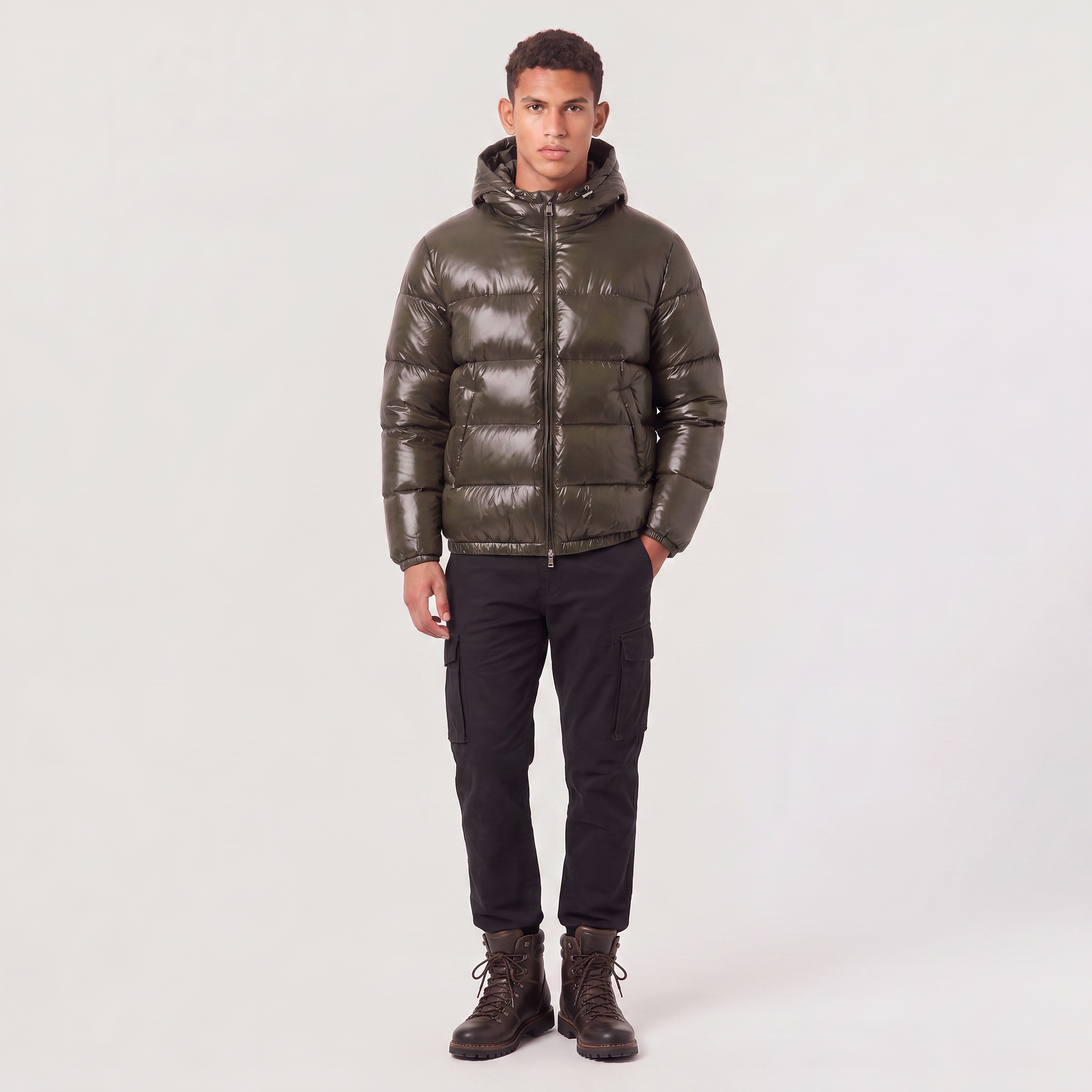 Men's Hooded Glossy Puffer Jacket