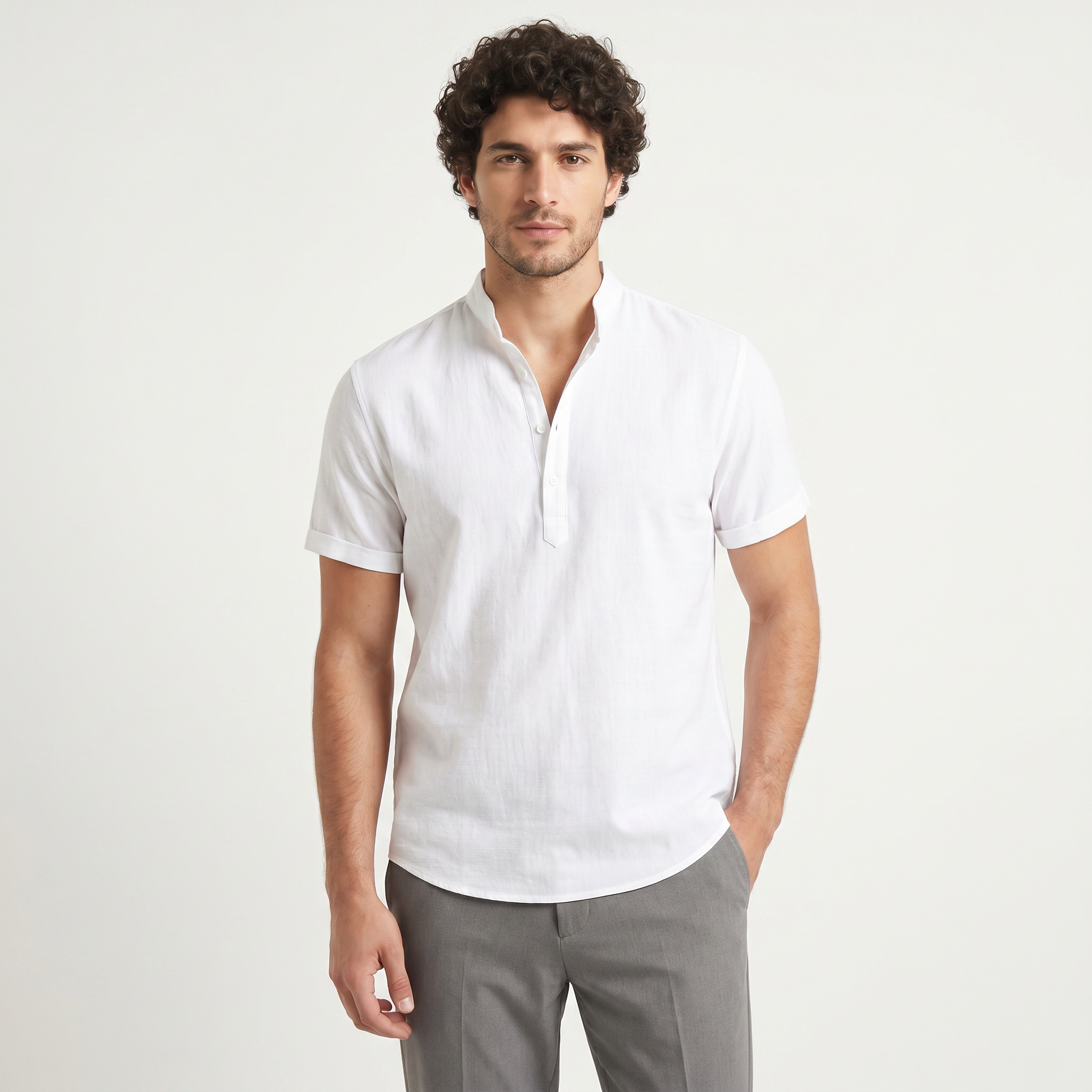 Men's Cotton Linen Henley Shirt