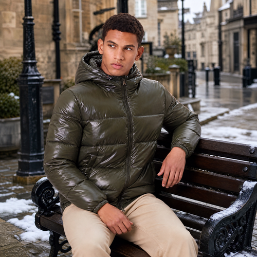 Men's Hooded Glossy Puffer Jacket